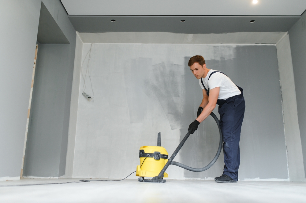 a floor buffer polishing a cement floor.