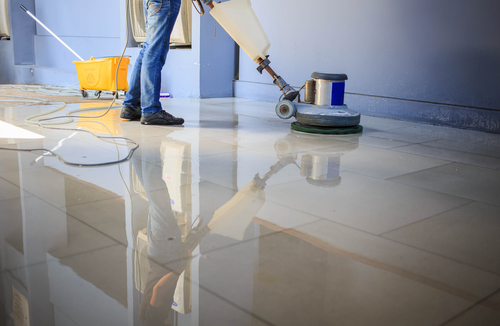 Image of industrial cleaning equipment polishing marble floor