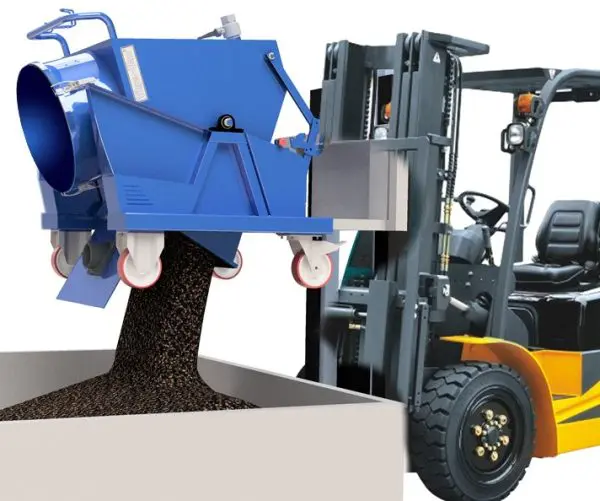 forklift carrying industrial cleaning device